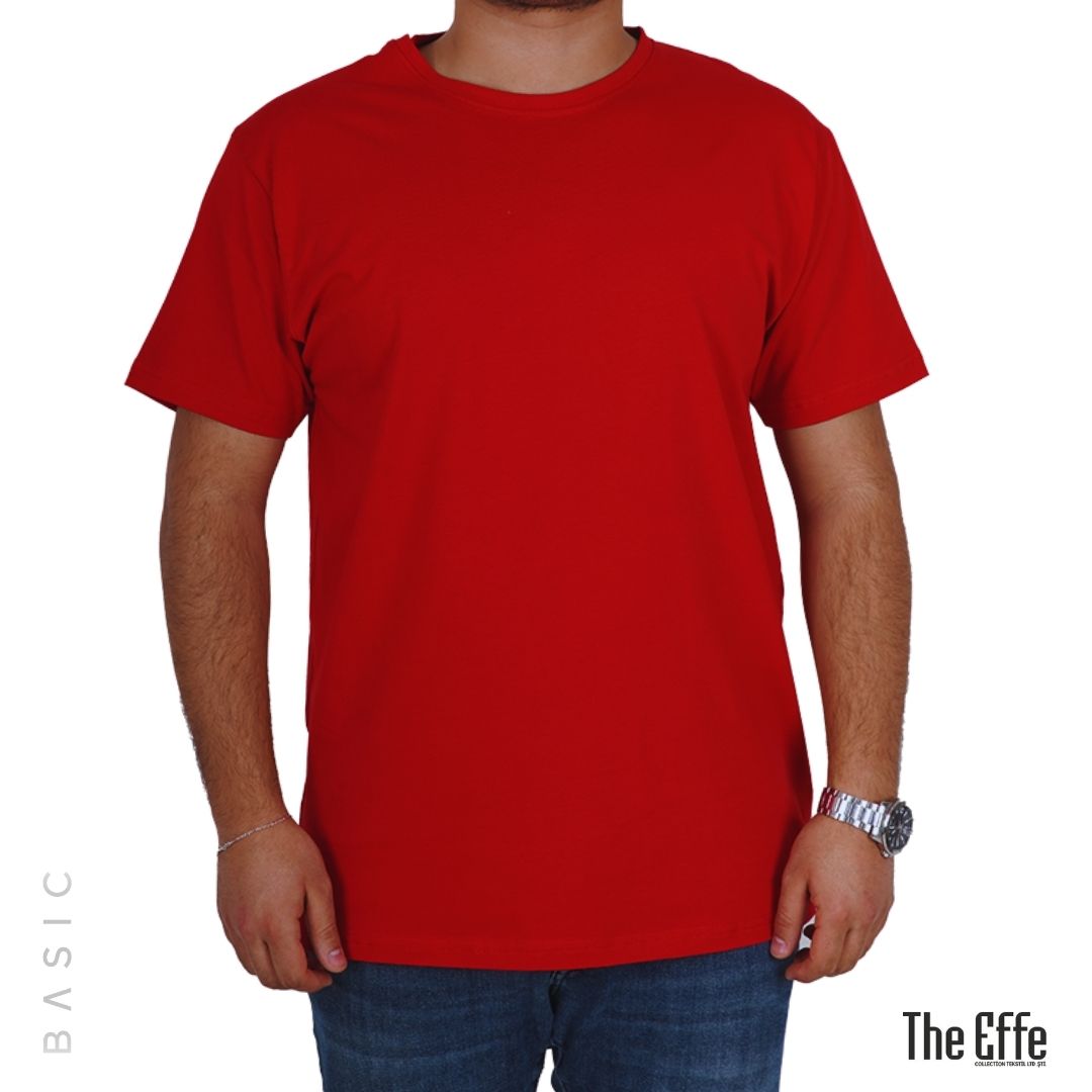 Sıfır Yaka T-shirt Kırmızı - Basic (Promosyon)- Numune