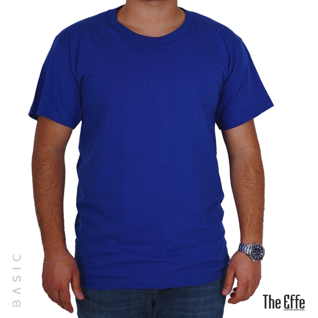 Sıfır Yaka T-shirt Saks Mavi - Basic (Promosyon)- Numune
