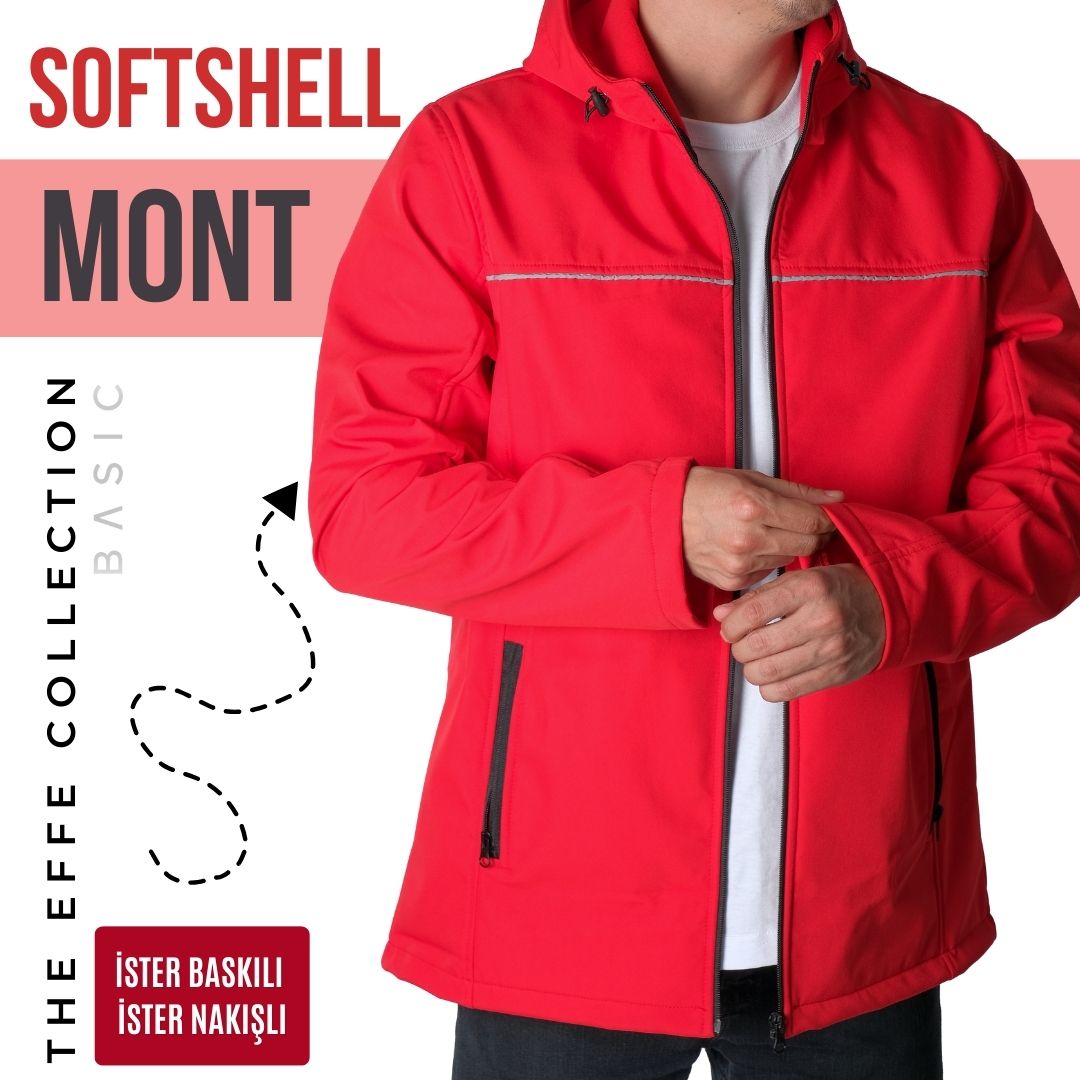 Softshell Mont Kapşonlu / Kırmızı - Toptan İş Kıyafeti