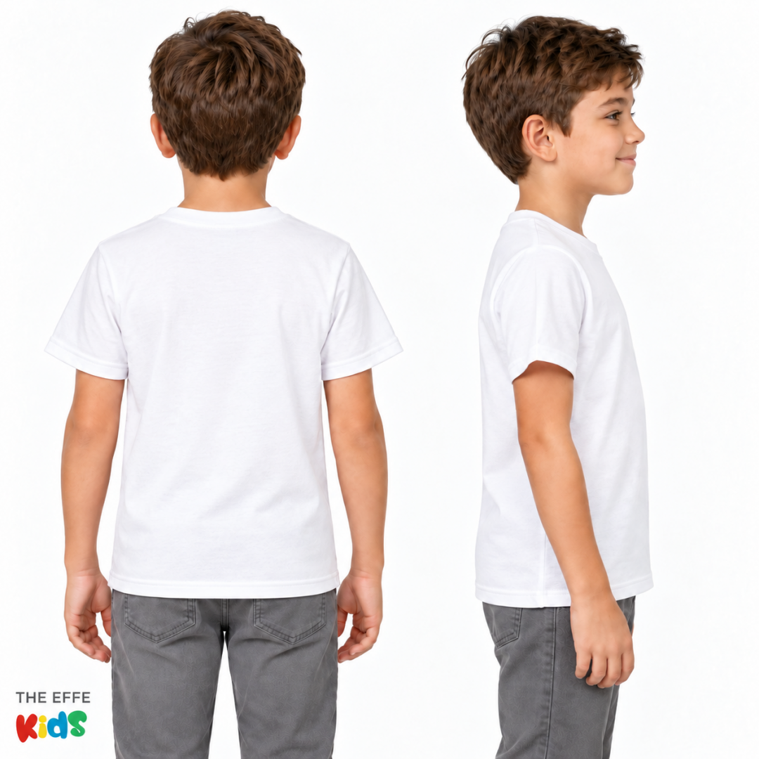 Çocuk Sıfır Yaka T-shirt - Beyaz- Numune