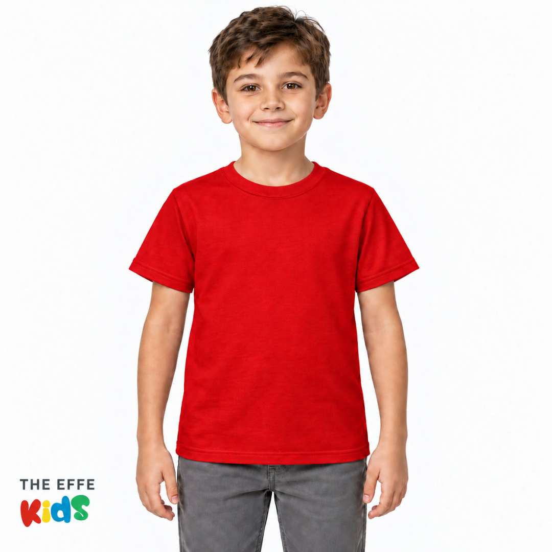 Çocuk Sıfır Yaka T-shirt -Kırmızı- Numune