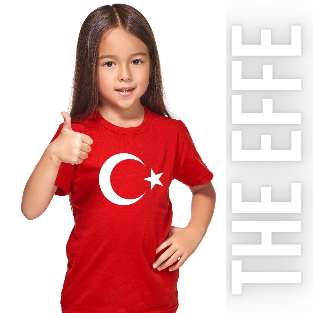 Çocuk Sıfır Yaka T-shirt - Türk Bayrağı Baskılı -Kırmızı- Numune