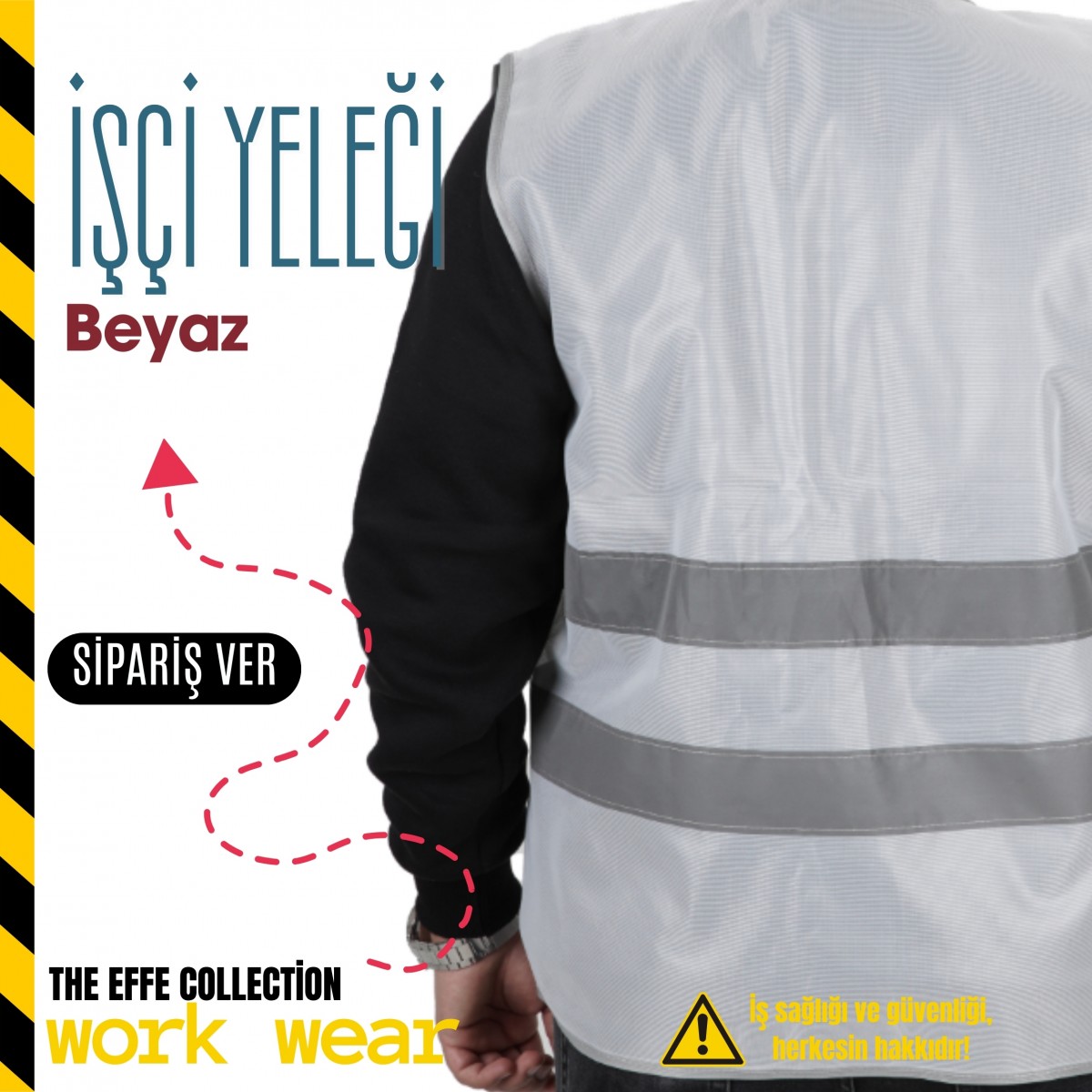 İşçi İkaz Yeleği Beyaz - Toptan  İş Kıyafeti