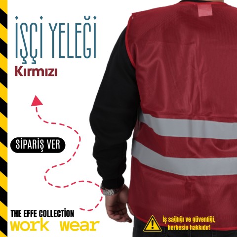 İşçi İkaz Yeleği Kırmızı - İş Kıyafeti- Numune