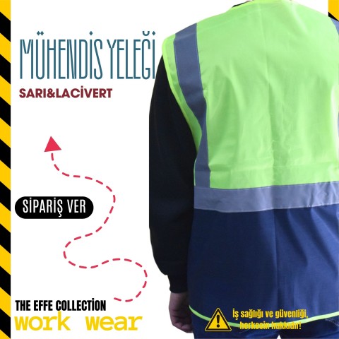 Mühendis İkaz Yeleği Sarı/Lacivert - İş Kıyafeti- Numune
