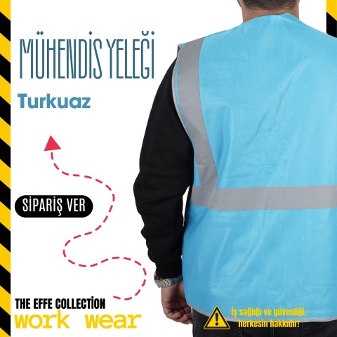 Mühendis İkaz Yeleği Turkuaz - İş Kıyafeti- Numune