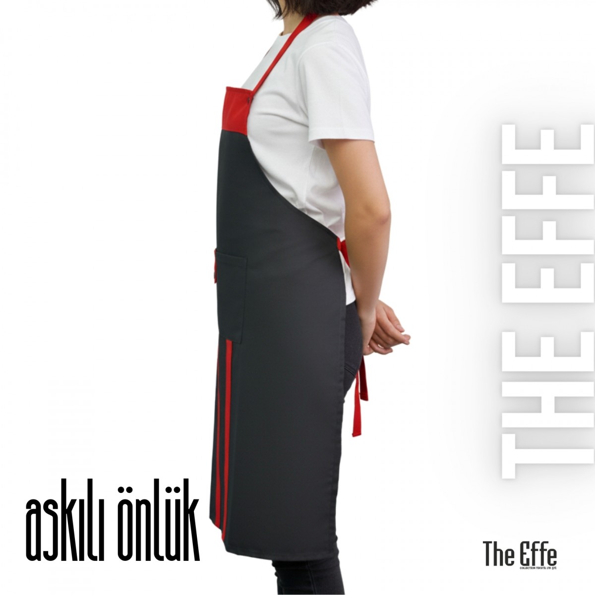Mutfak-Aşçı Önlük Siyah-Kırmızı - İş Kıyafeti