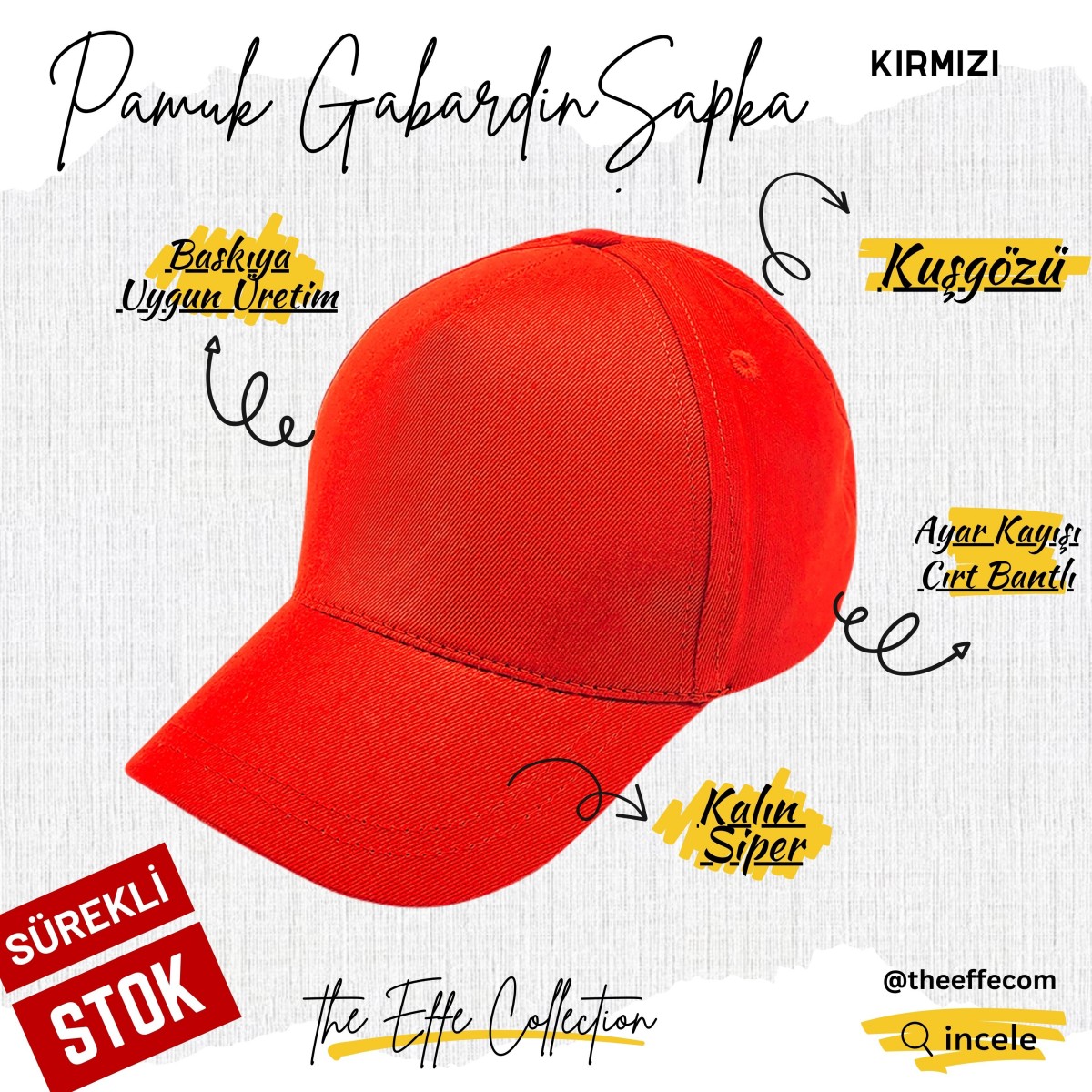 Şapka Gabardin  Kırmızı - Toptan Basic (Promosyon)
