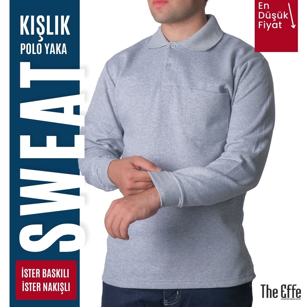 Polo Yaka Sweat Gri - Toptan İş Kıyafeti