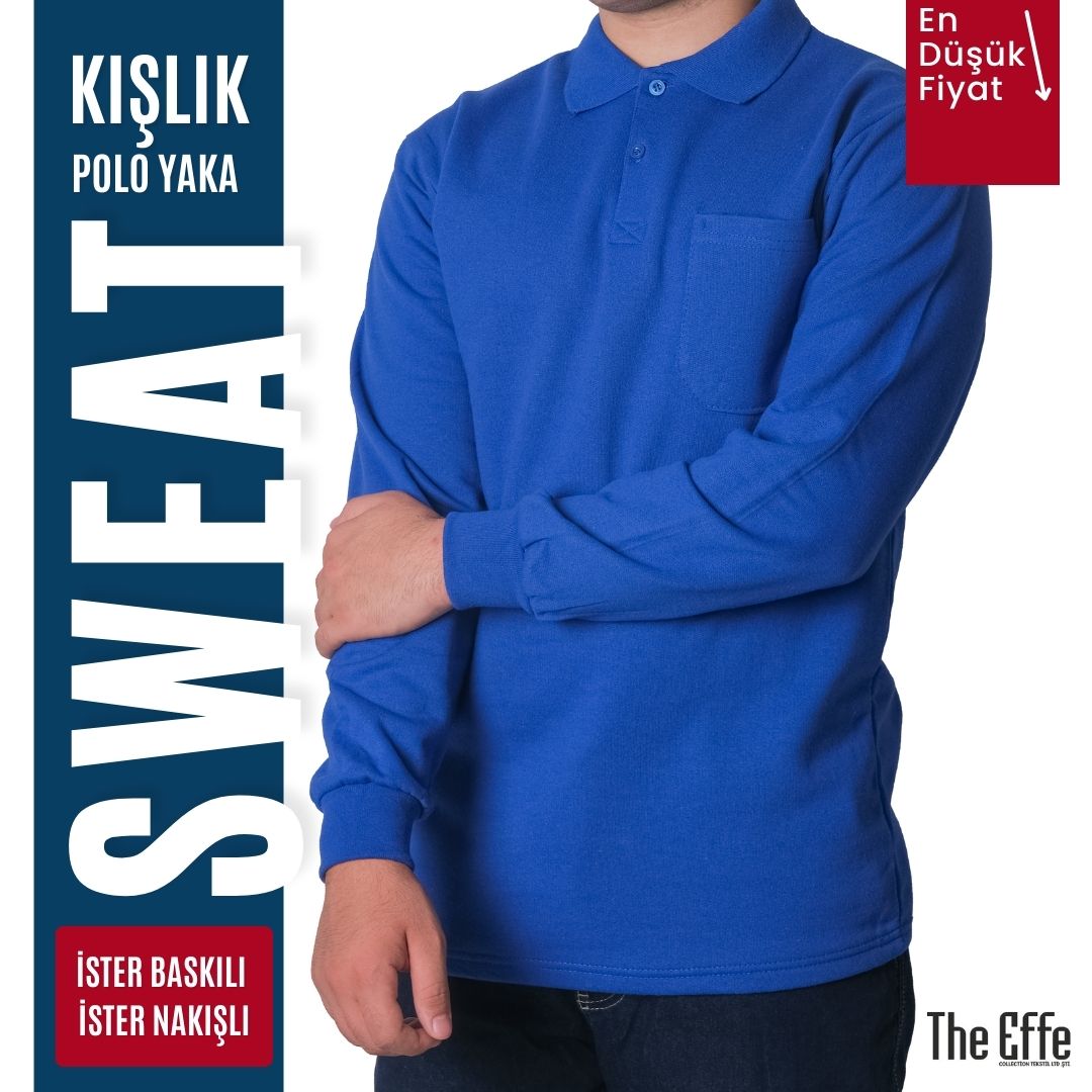 Polo Yaka Sweat Saks Mavi - Toptan İş Kıyafeti