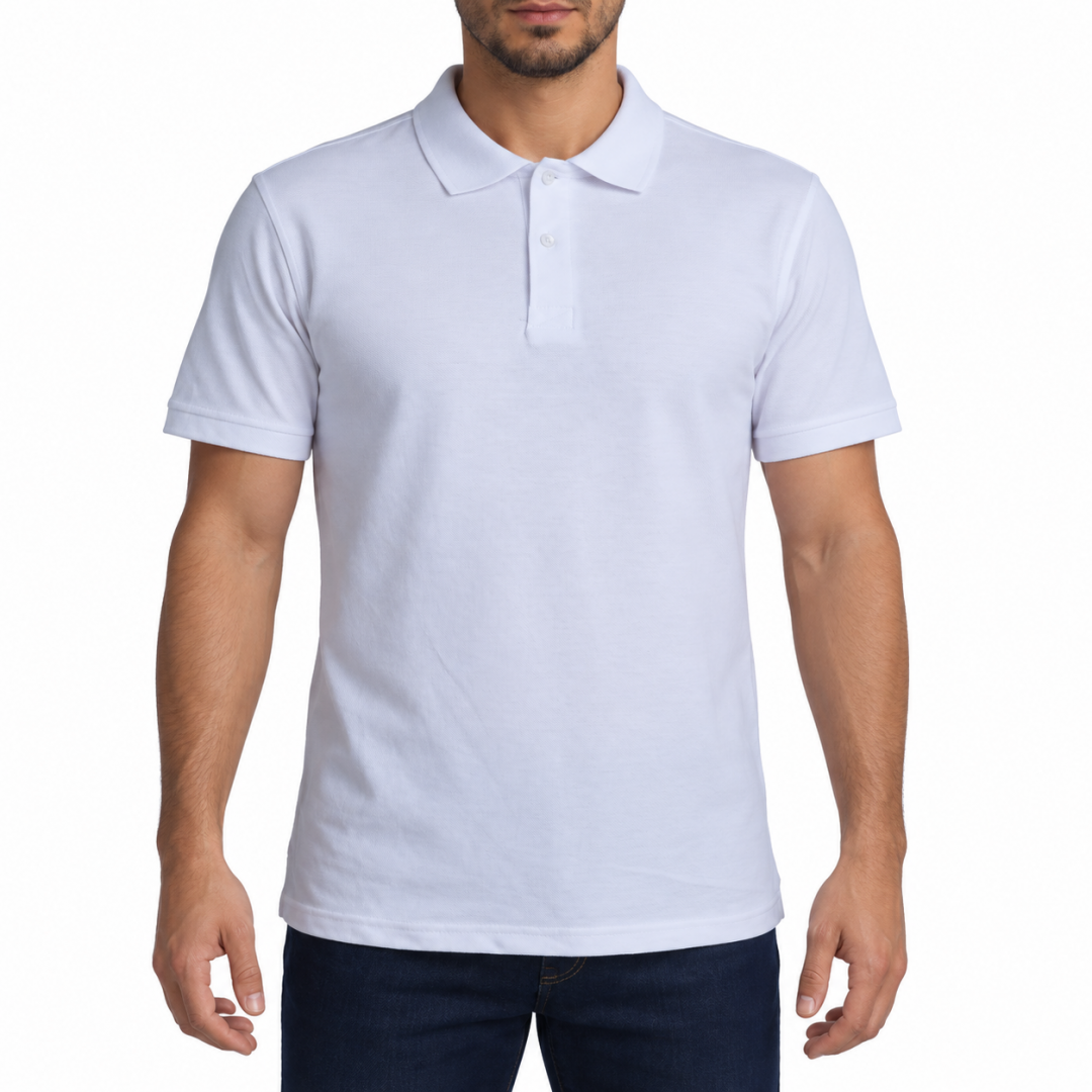 Polo Yaka T-shirt Beyaz - Toptan Basic (Promosyon)