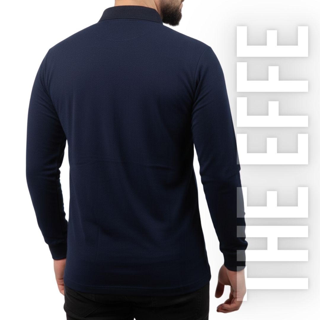 Polo Yaka Uzun Kol T-shirt Lacivert - Toptan Basic - Numune