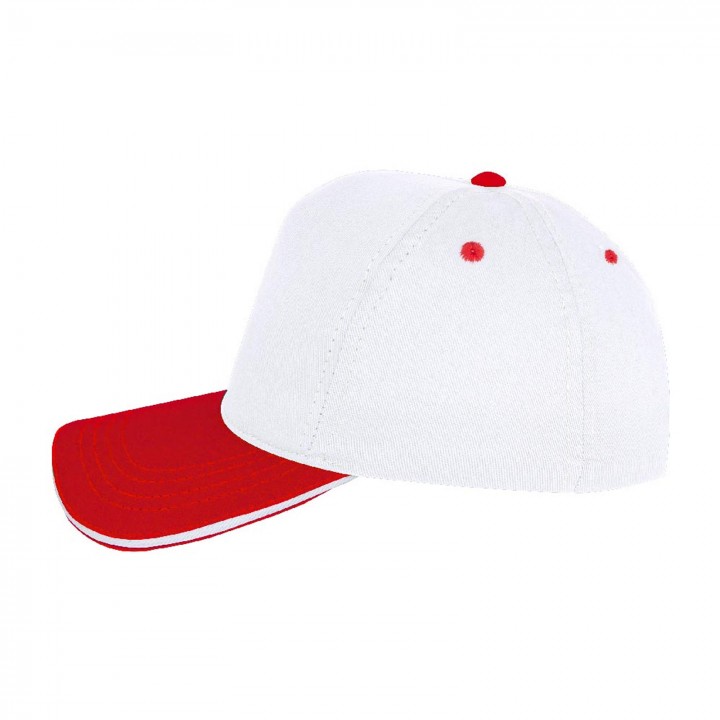 Şapka Gabardin Beyaz-Kırmızı - Toptan Basic (Promosyon)