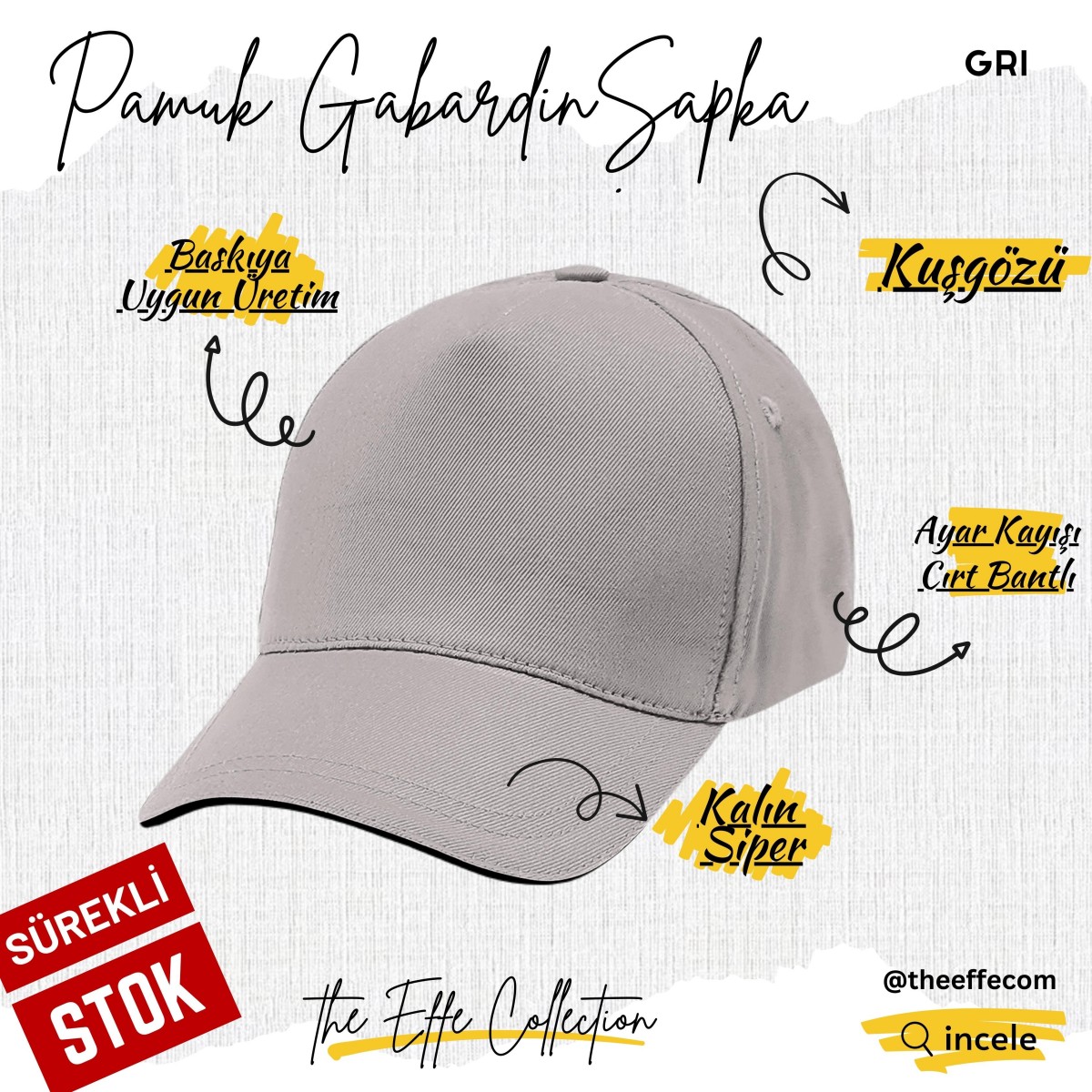 Şapka Gabardin  Gri - Toptan Basic (Promosyon)