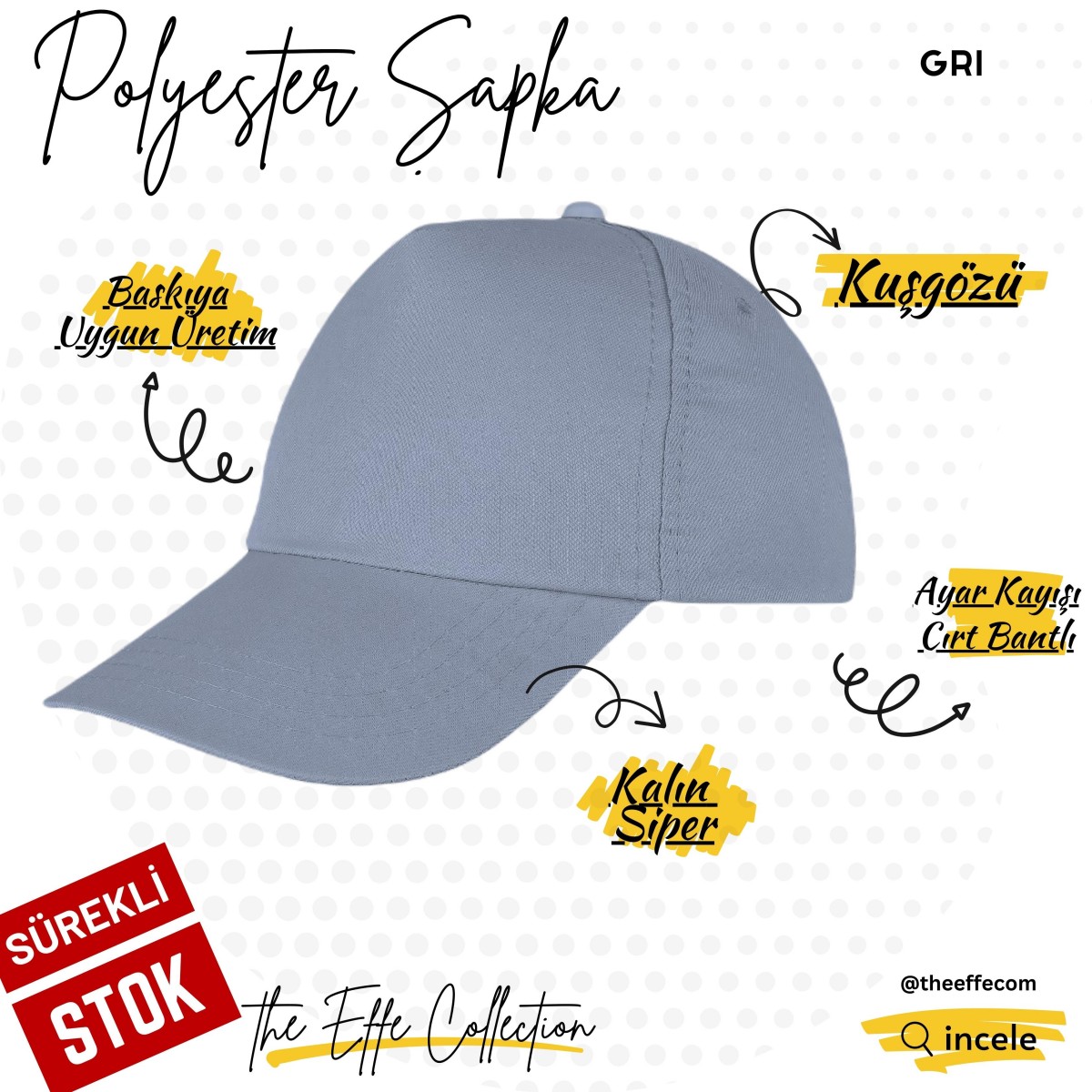 Şapka Polyester Gri - Toptan Basic (Promosyon)
