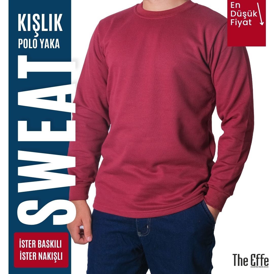 Sıfır Yaka Sweat Bordo- Toptan İş Kıyafeti