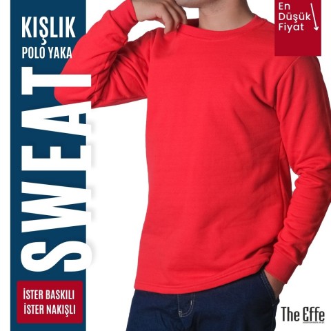 Sıfır Yaka Sweat Kırmızı - İş Kıyafeti- Numune