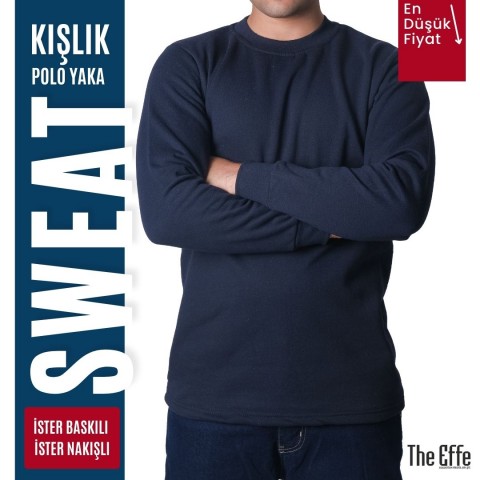 Sıfır Yaka Sweat Lacivert - İş Kıyafeti- Numune