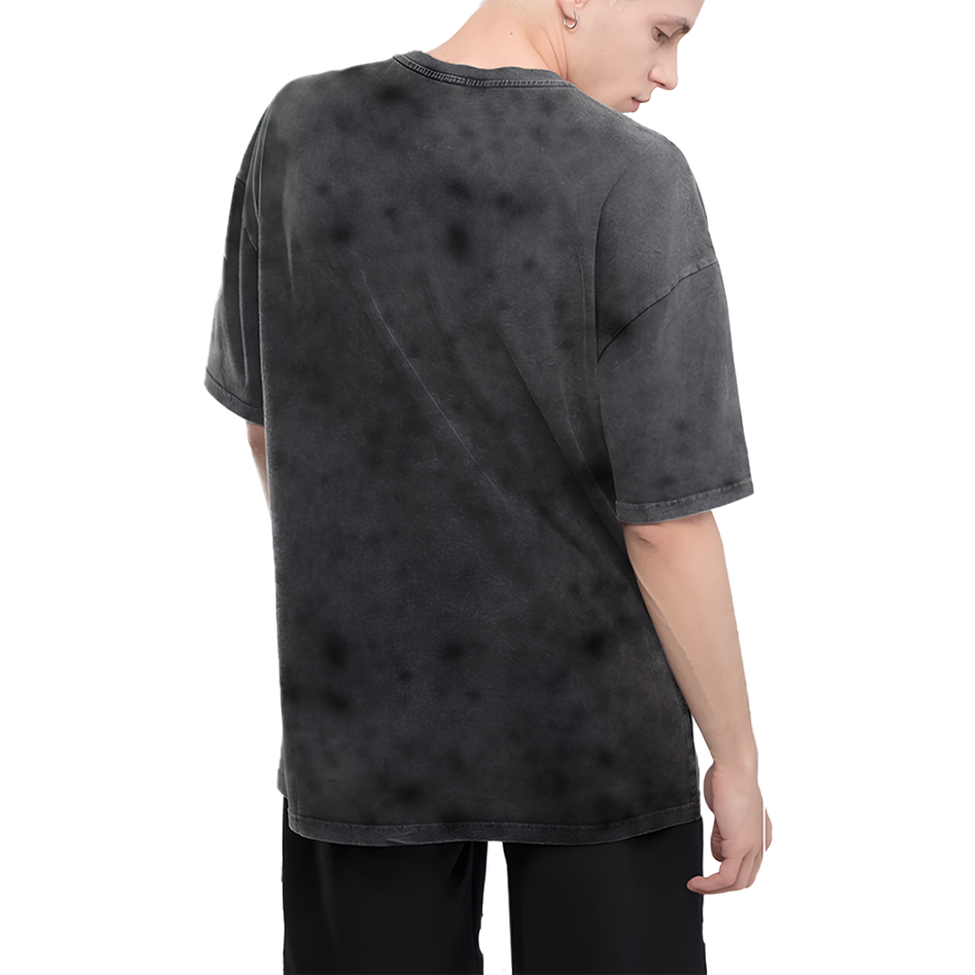 Sıfır Yaka T-shirt Boyama Gri - Oversize - Numune