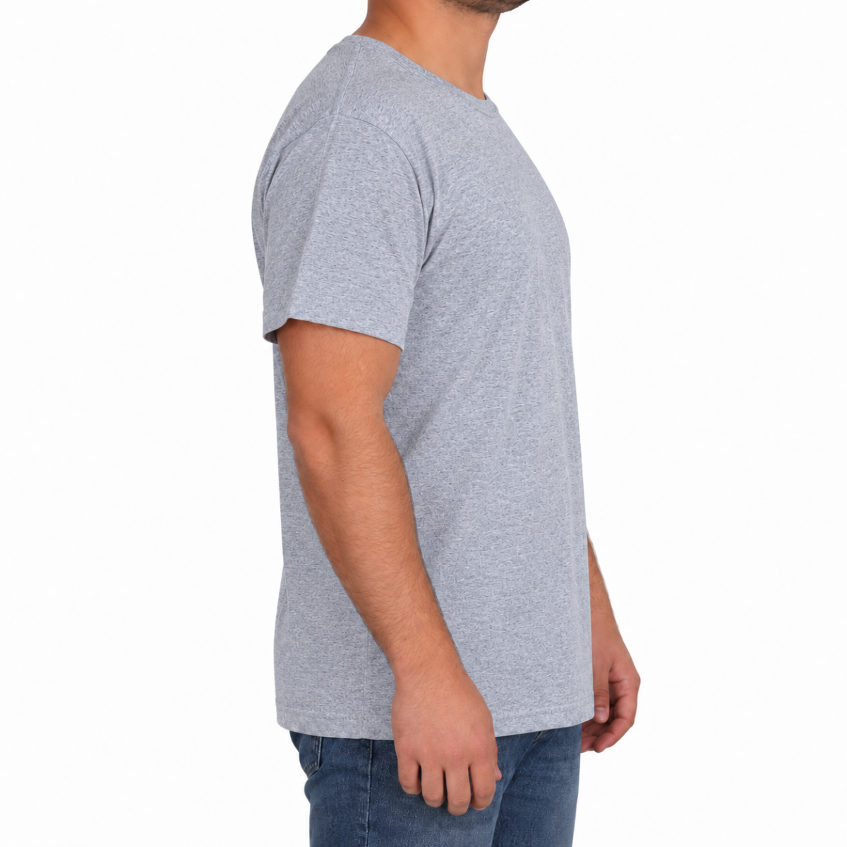 Sıfır Yaka T-shirt Gri - Basic (Promosyon)- Numune