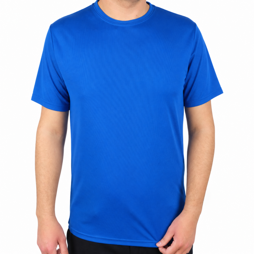Sıfır Yaka T-shirt Saks Mavi - Dry Touch- Numune