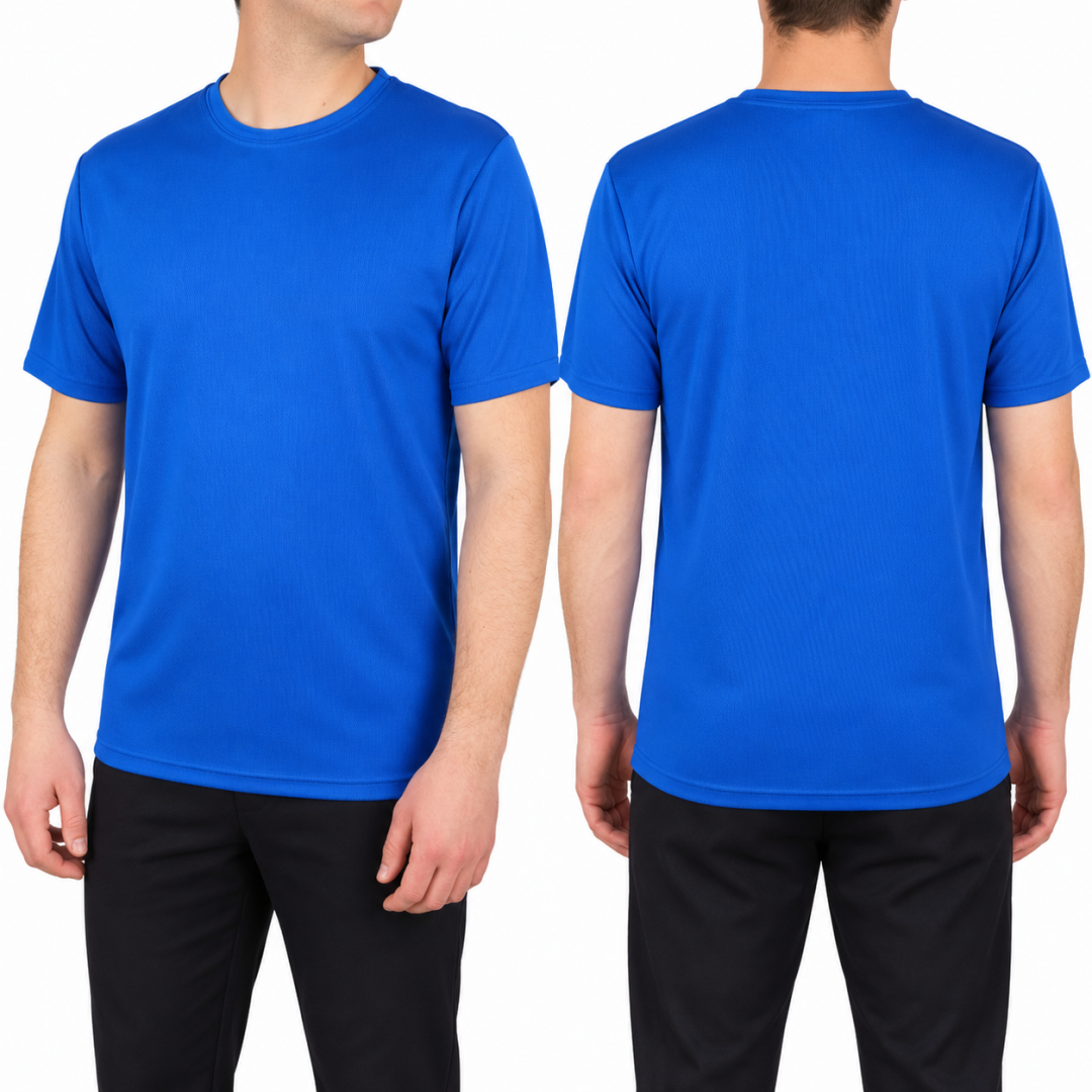 Sıfır Yaka T-shirt Saks Mavi - Toptan Dry Touch
