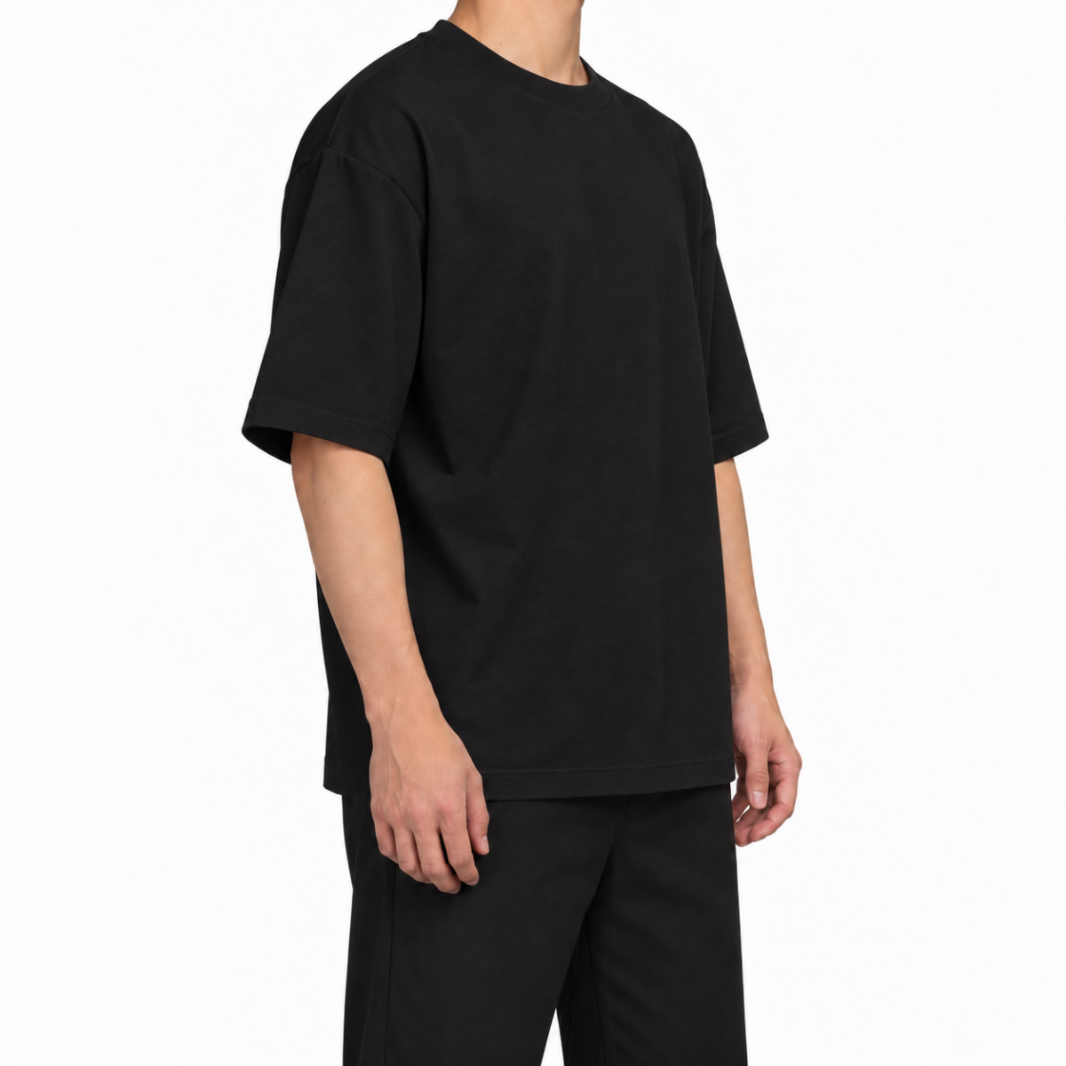 Sıfır Yaka T-shirt Siyah - Oversize - Numune