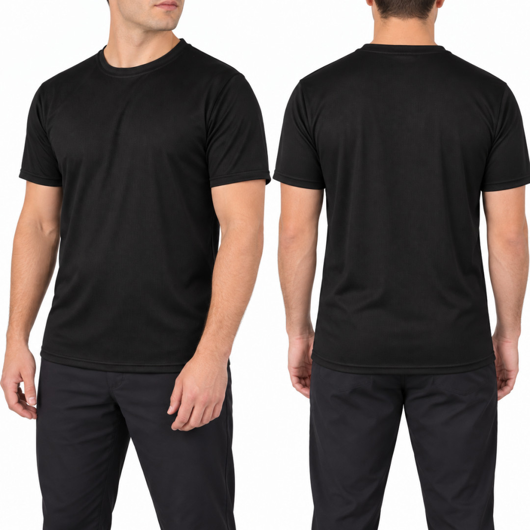 Sıfır Yaka T-shirt Siyah - Toptan Dry Touch