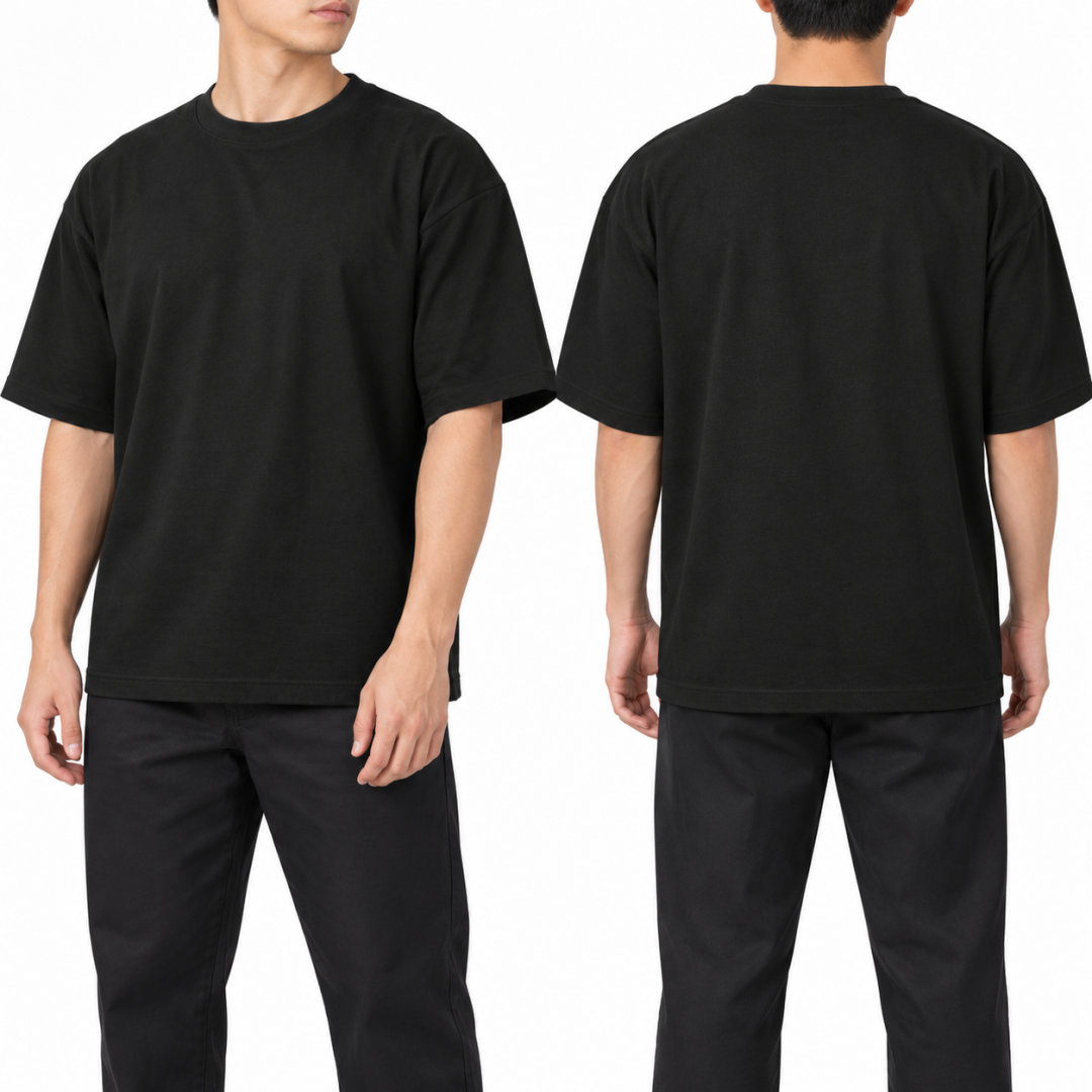 Sıfır Yaka T-shirt Siyah - Toptan Oversize