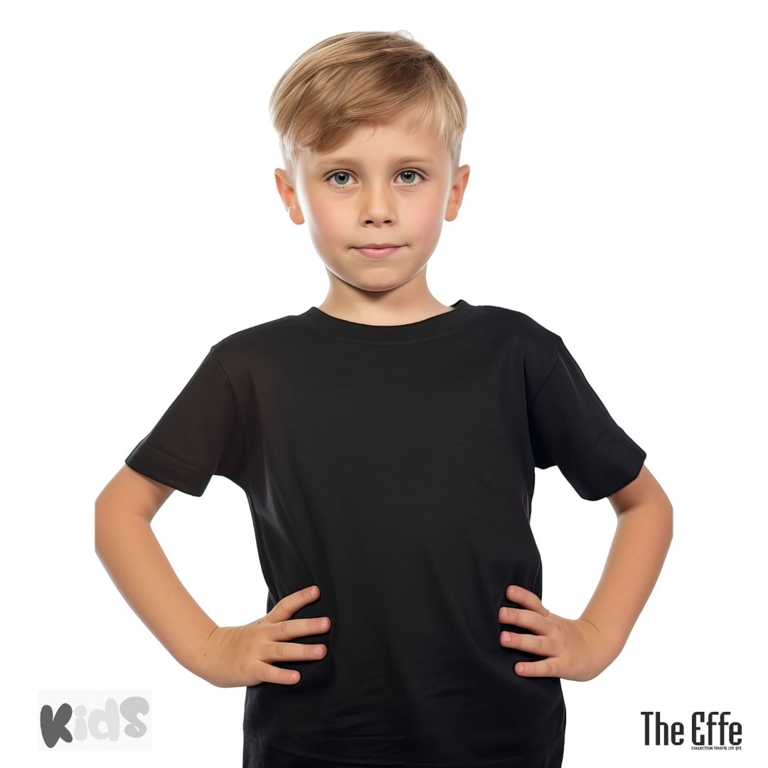 Sıfır Yaka T-shirt -Toptan Çocuk Siyah Sıfır Yaka T-shirt -Toptan Çocuk Siyah