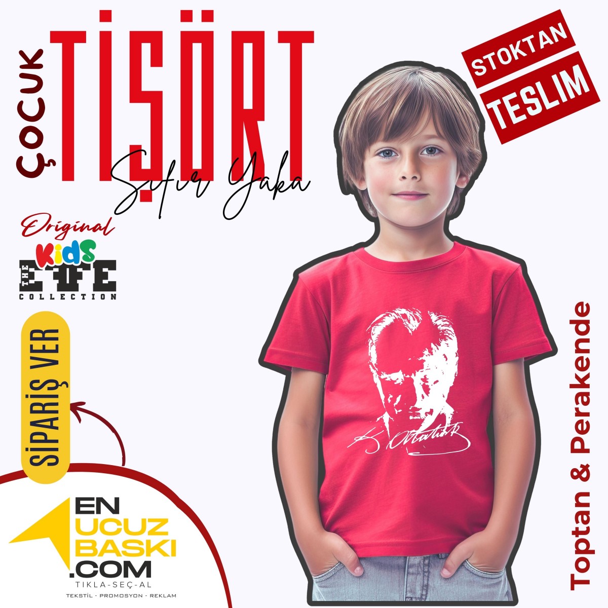 Sıfır Yaka Tişört Çocuk Atatürk Baskılı Model 05