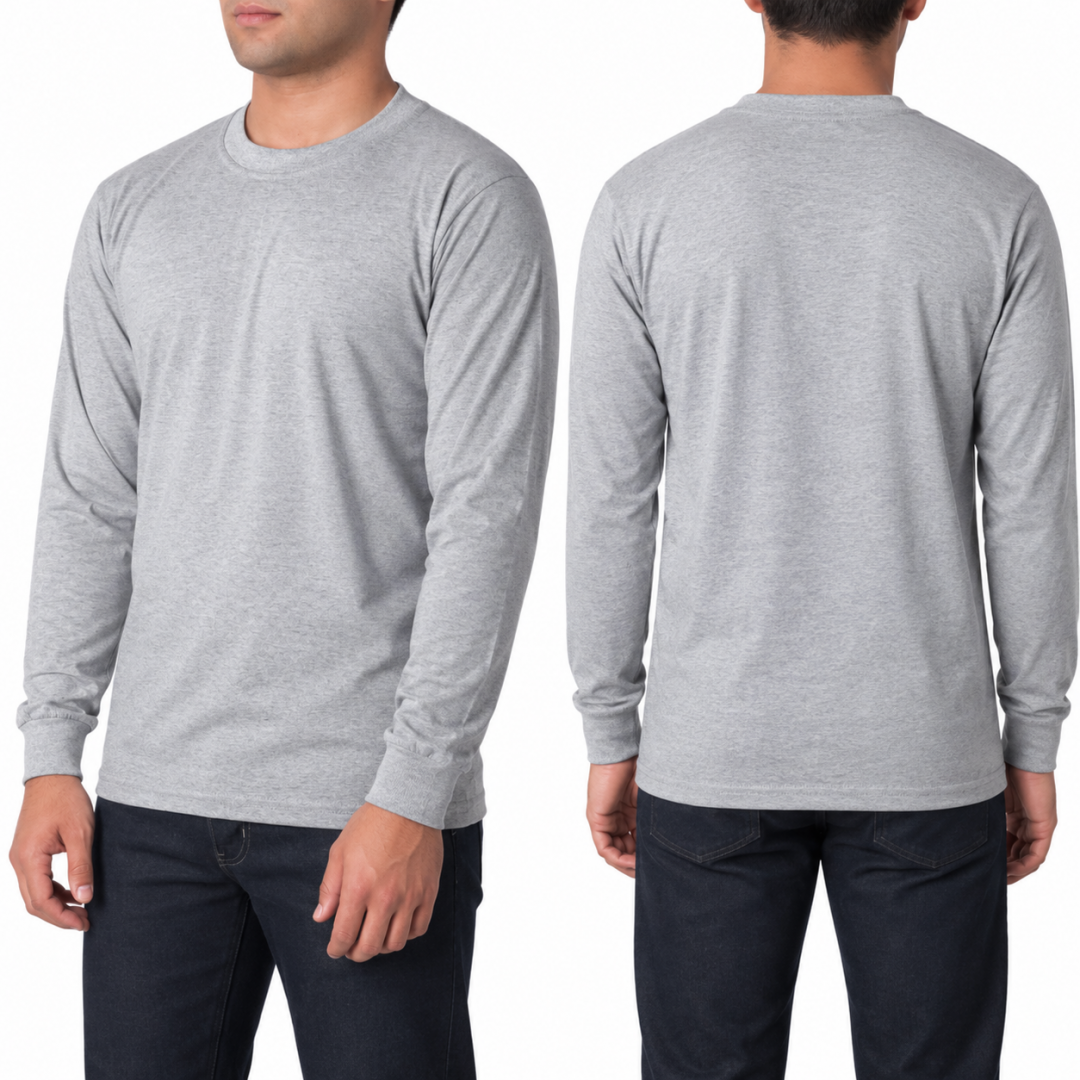 Sıfır Yaka Uzun Kol T-shirt Gri - Toptan Company