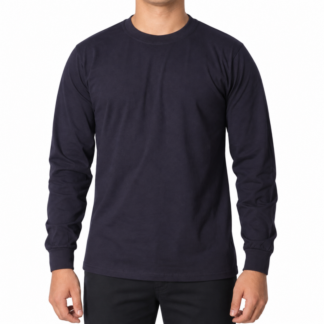 Sıfır Yaka Uzun Kol T-shirt Lacivert - Toptan Company
