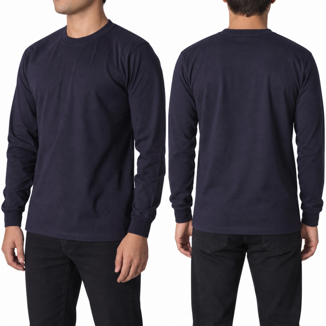 Sıfır Yaka Uzun Kol T-shirt Lacivert - Toptan Company