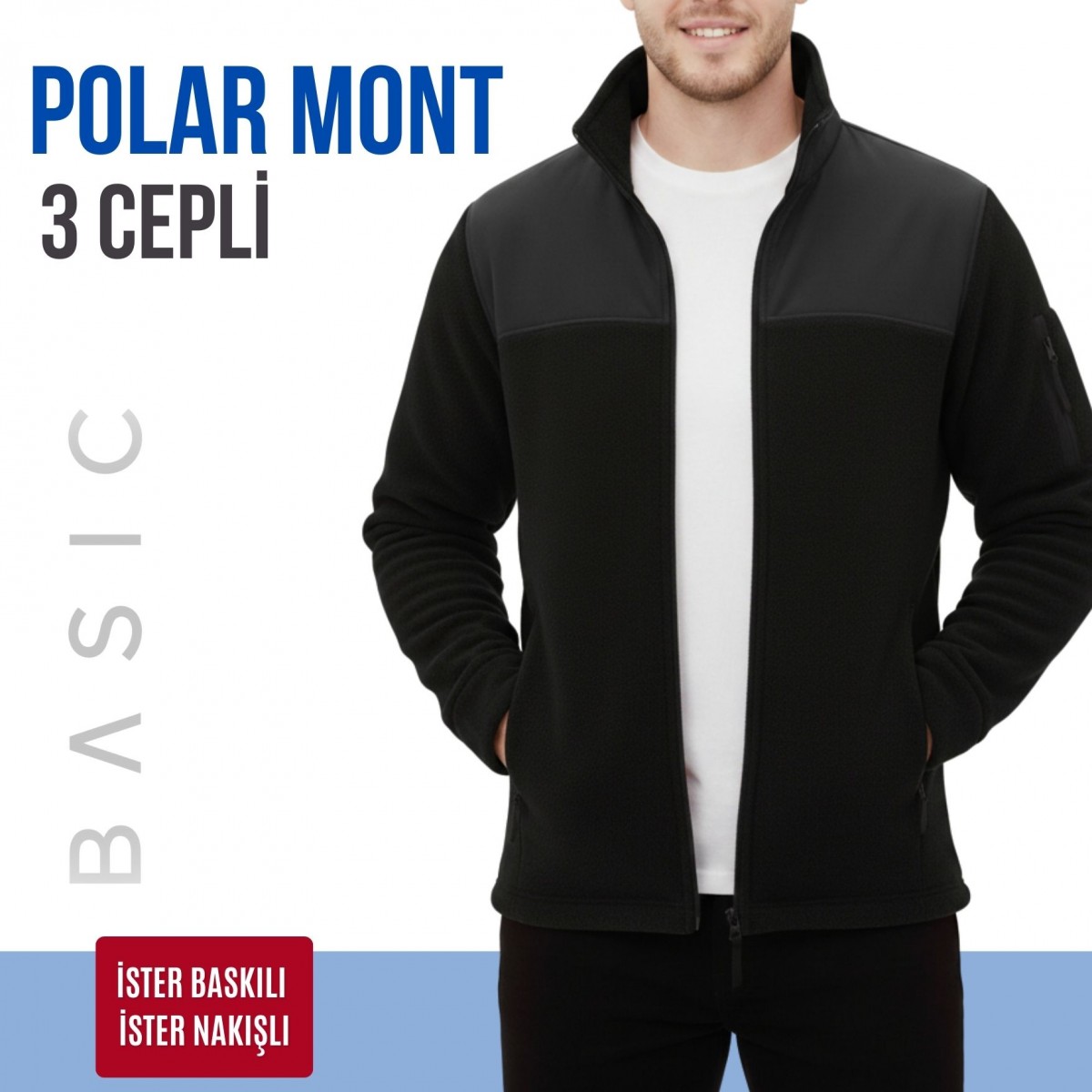 Softshelli Polar Mont 3 Cepli / Siyah - Toptan İş Kıyafeti