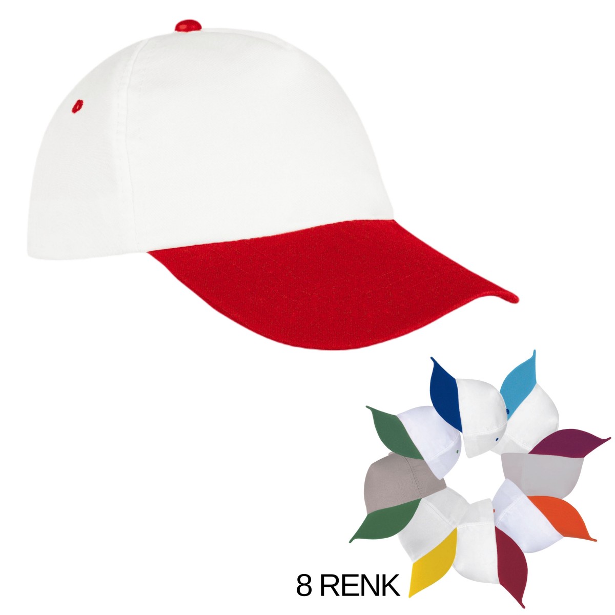 Şapka Polyester Beyaz/Kırmızı - Toptan Basic (Promosyon)