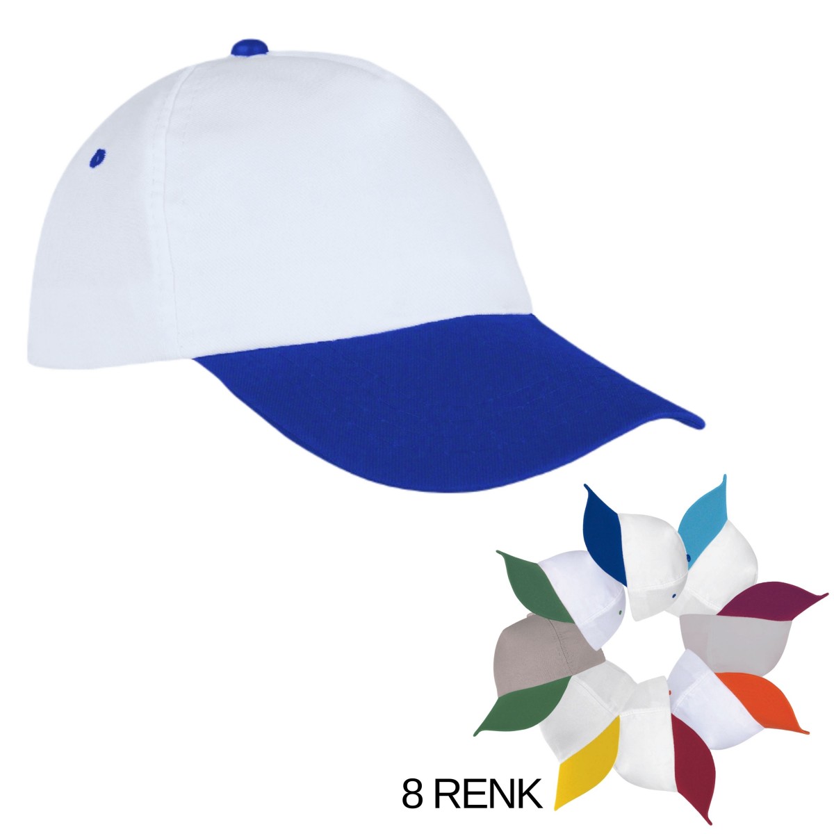 Şapka Polyester Beyaz/Saks Mavi - Toptan Basic (Promosyon)