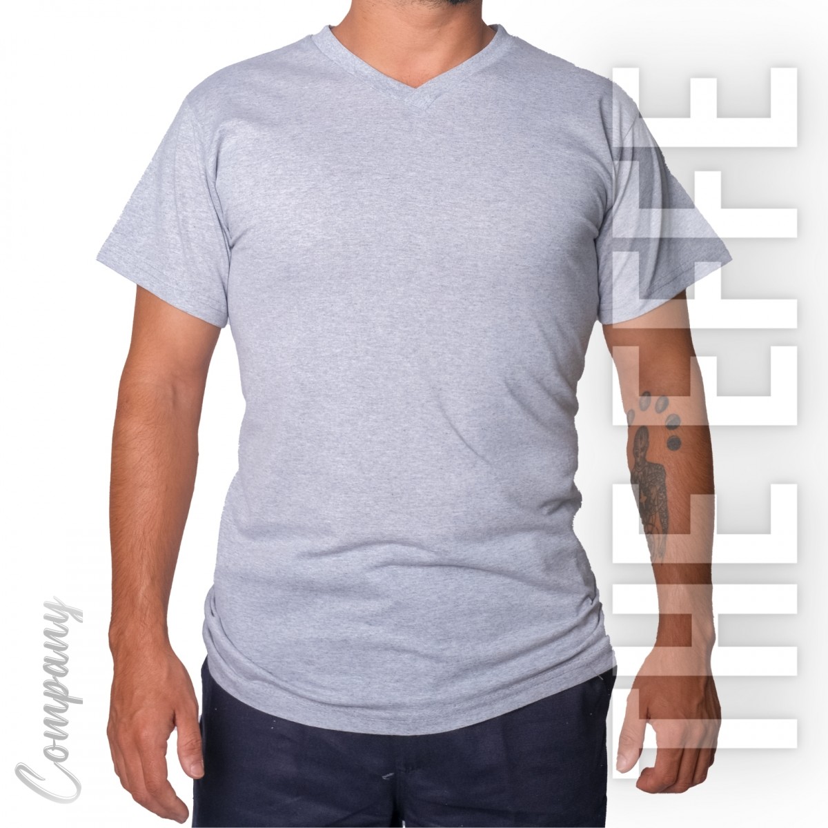 V Yaka T-shirt Gri - Toptan Company V Yaka T-shirt Gri - Toptan Company