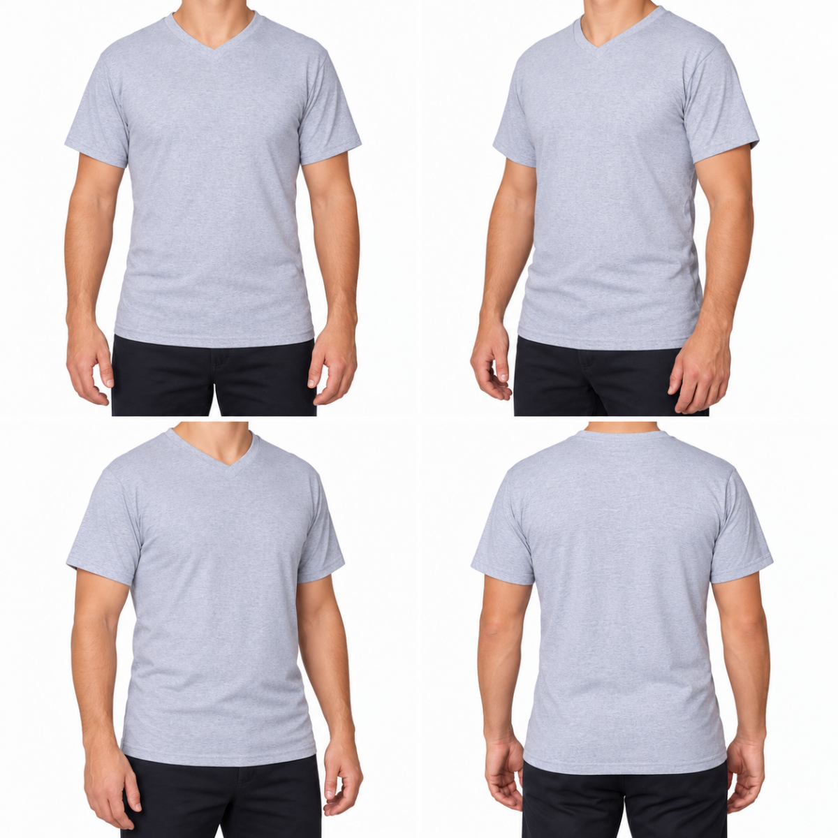 V Yaka T-shirt Gri - Toptan Company