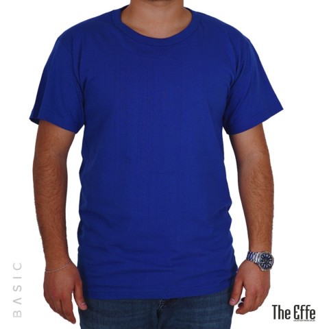 Sıfır Yaka T-shirt Saks Mavi - Basic (Promosyon)- Numune