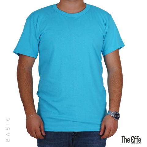 Sıfır Yaka T-shirt Turkuaz  - Basic (Promosyon)- Numune