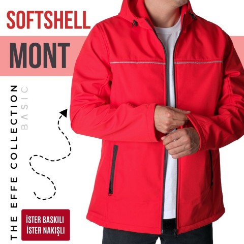 Softshell Mont Kapşonlu / Kırmızı - Toptan İş Kıyafeti