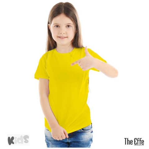 Çocuk Sıfır Yaka T-shirt - Sarı- Numune