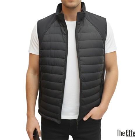 Dik Yaka Softshell Fermuarlı Cepli Kapitone Yelek / Outlet