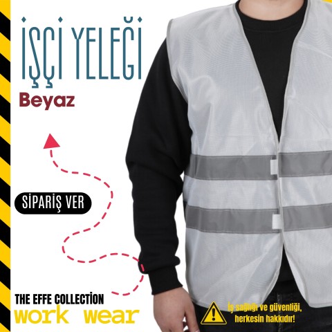 İşçi İkaz Yeleği Beyaz - Toptan  İş Kıyafeti