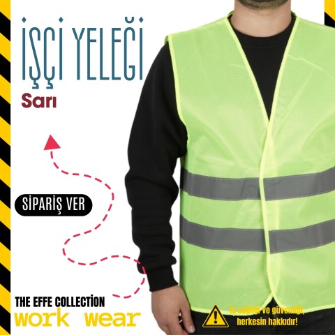 İşçi İkaz Yeleği Sarı - Toptan  İş Kıyafeti