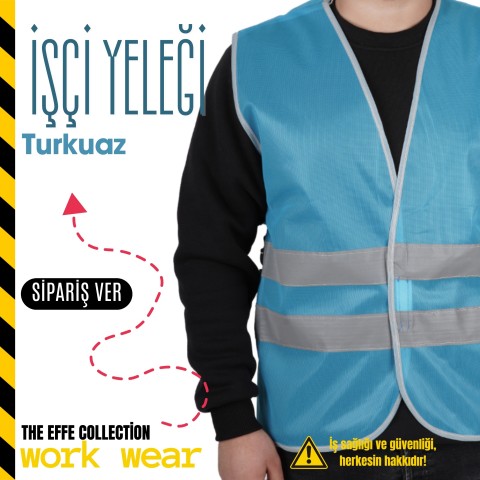 İşçi İkaz Yeleği Turkuaz- Toptan  İş Kıyafeti