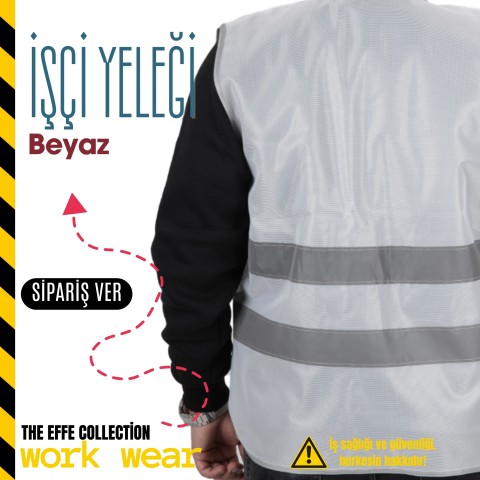İşçi İkaz Yeleği Beyaz -İş Kıyafeti- Numune