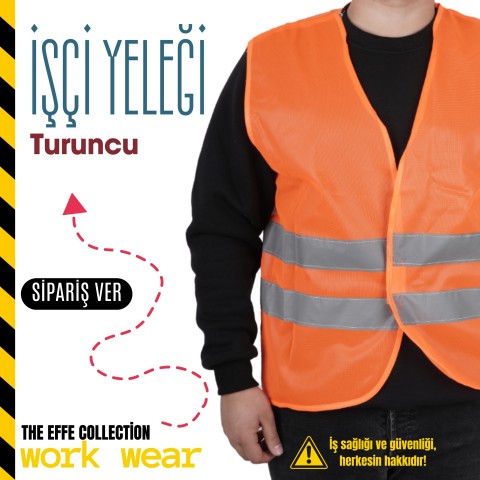 İşçi İkaz Yeleği Turuncu - İş Kıyafeti- Numune