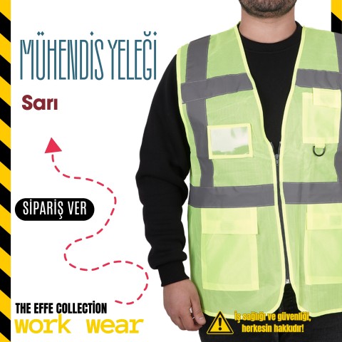 Mühendis İkaz Yeleği Sarı - İş Kıyafeti- Numune